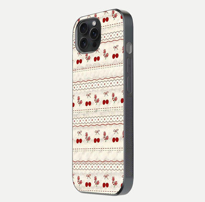 Cherry Bloom Charm Glass Case for iPhone 15 Pro side-angle photo showing flower detail and edge light