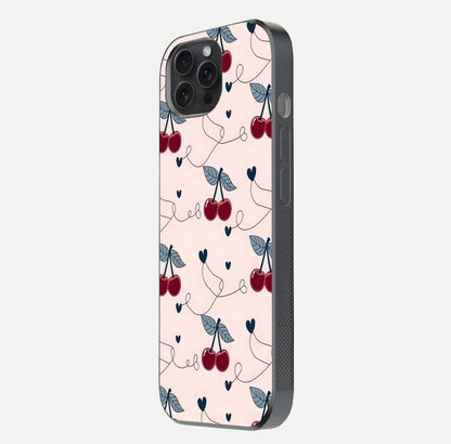 Cherry Heart Line Glass Case for iPhone 15 Pro side-angle view capturing smooth curves and shine effect