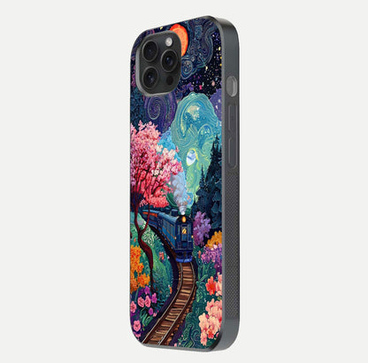 Digital Art Glass Case for iPhone 15 Pro side-angle photo showing shine depth and artistic clarity