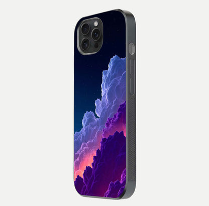 Dreamy Cloud Skies Glass Case for iPhone 15 Pro side-angle image showing reflection clarity and polish
