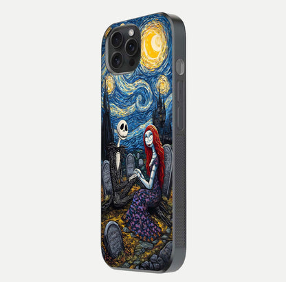 Eternal Night Love Glass Case for iPhone 15 Pro side-angle photo showing edge shine and soft reflection