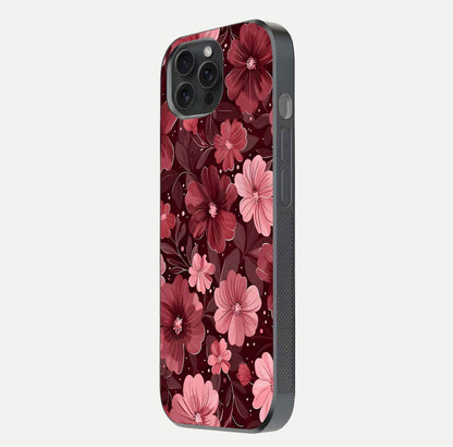Flower Blush Bloom Glass Case for iPhone 15 Pro side-angle photo showing glass reflection and delicate hues