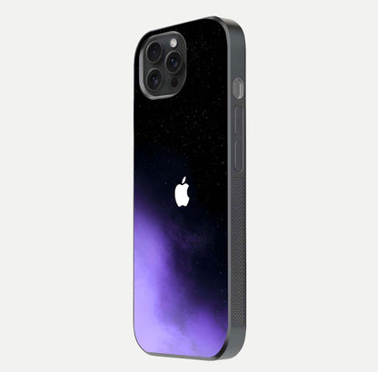 Galaxy Apple Aura Glass Case for iPhone 15 Pro side-angle image showing glossy surface and soft reflection hues