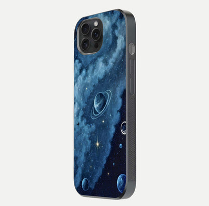 Galaxy Dream Space Glass Case for iPhone 15 Pro side-angle image capturing reflection clarity and galactic texture