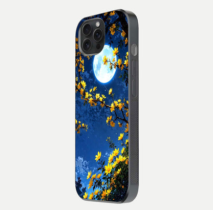 Golden Night Glow Glass Case for iPhone 15 Pro side-angle image showing reflection clarity and elegant golden tone