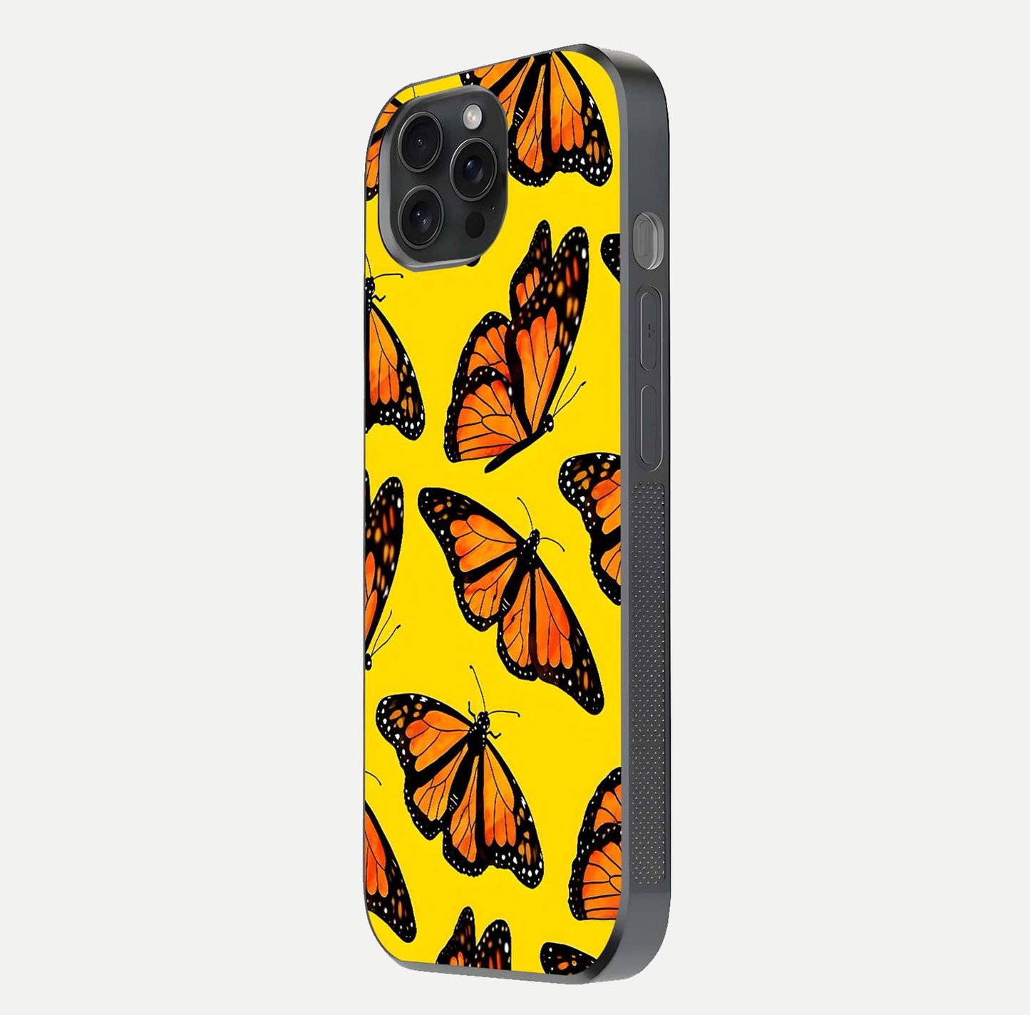 Golden Wing Flight Glass Case for iPhone 15 Pro side-angle image showing polished surface and golden gradient