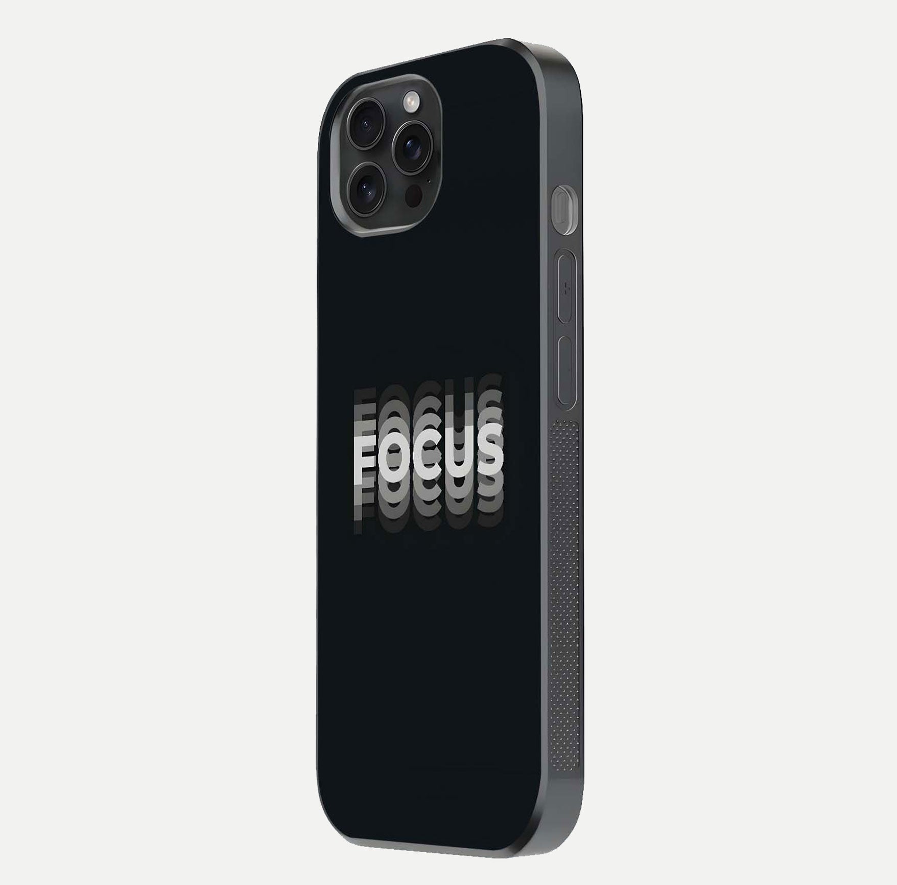 Mono Focus Vision Glass Case for iPhone 15 Pro side-angle image showing smooth reflection and minimal tones