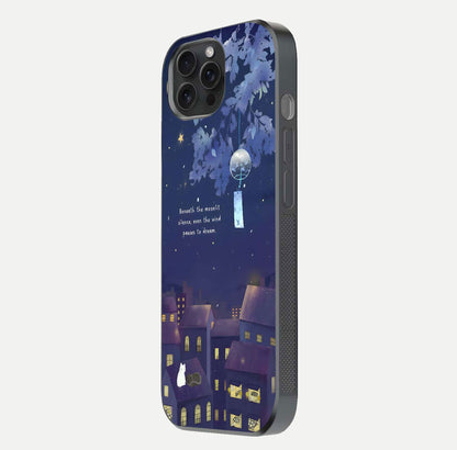 Moonlit Cat Silence Glass Case for iPhone 15 Pro side-angle image showing HD gloss and feline artwork detail
