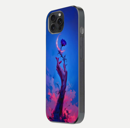 Mystic Hand Glass Case for iPhone 15 Pro side-angle image showing reflection depth and sacred aesthetic