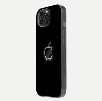 Neon Apple Glow Glass Case for iPhone 15 Pro side-angle image showing light reflection and glow effect