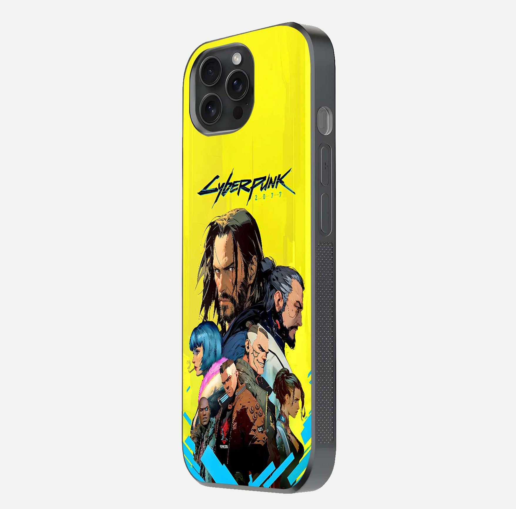 Neon Rebel Genesis Glass Case for iPhone 15 Pro side-angle image showing gloss surface and sharp neon tone