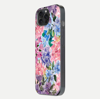 Pastel Floral Mix Glass Case for iPhone 15 Pro side-angle image showing reflection and delicate pastel hues