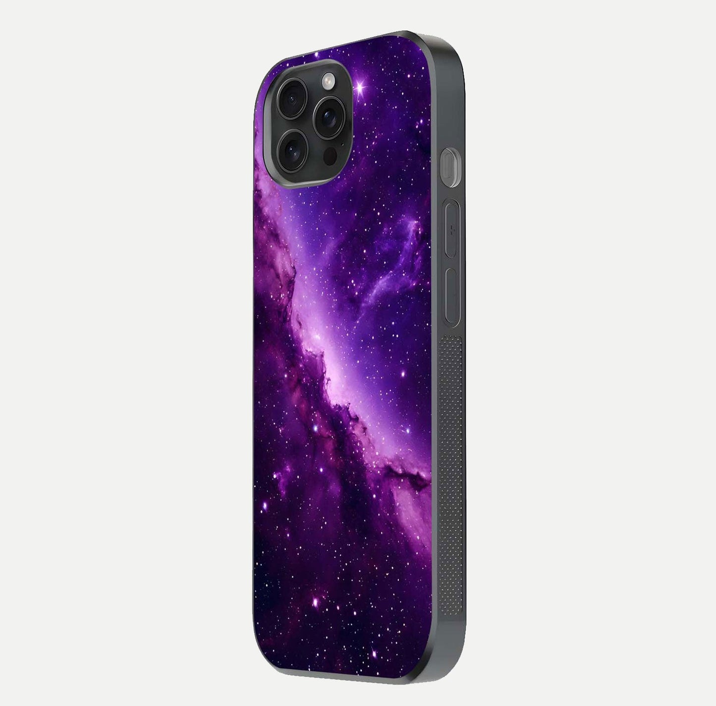 Purple Shade Sky Glass Case for iPhone 15 Pro side-angle image showing shine and soft violet blend