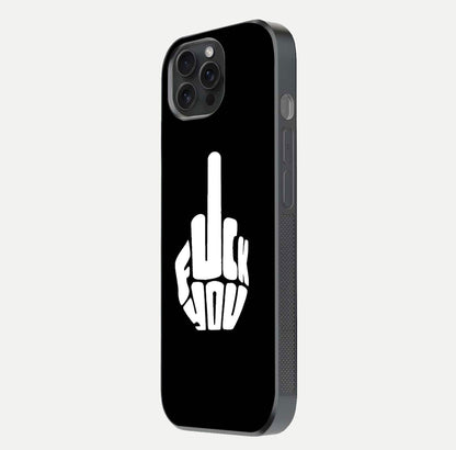 Rebel Mode On Glass Case for iPhone 15 Pro side-angle image showing reflection, edge detail, and text clarity