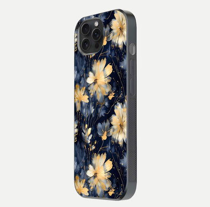 Royal Petal Dream Glass Case for iPhone 15 Pro side-angle image showing smooth edges and royal bloom details