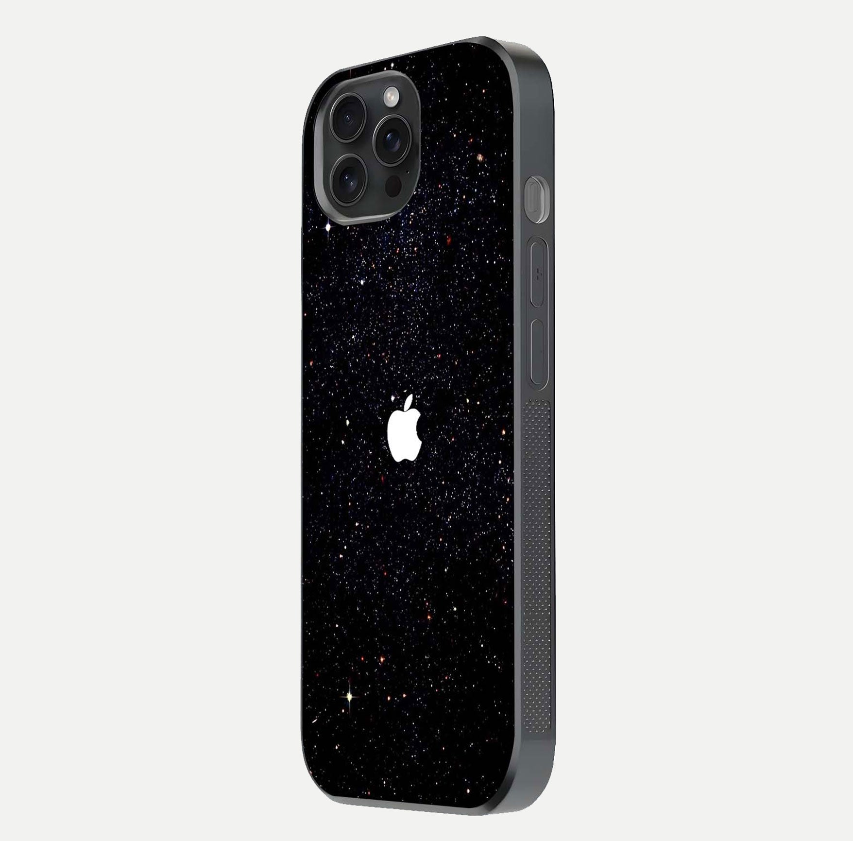Starry Apple Galaxy Glass Case for iPhone 15 Pro side-angle image showing gloss and star pattern detail