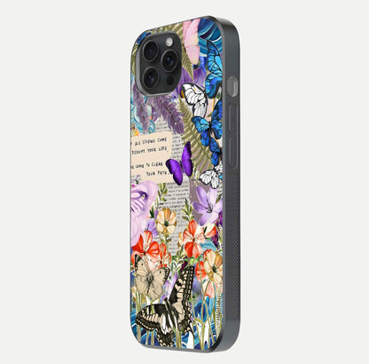 Storm Path Bloom Glass Case for iPhone 15 Pro side-angle image showing reflection, color contrast, and shine