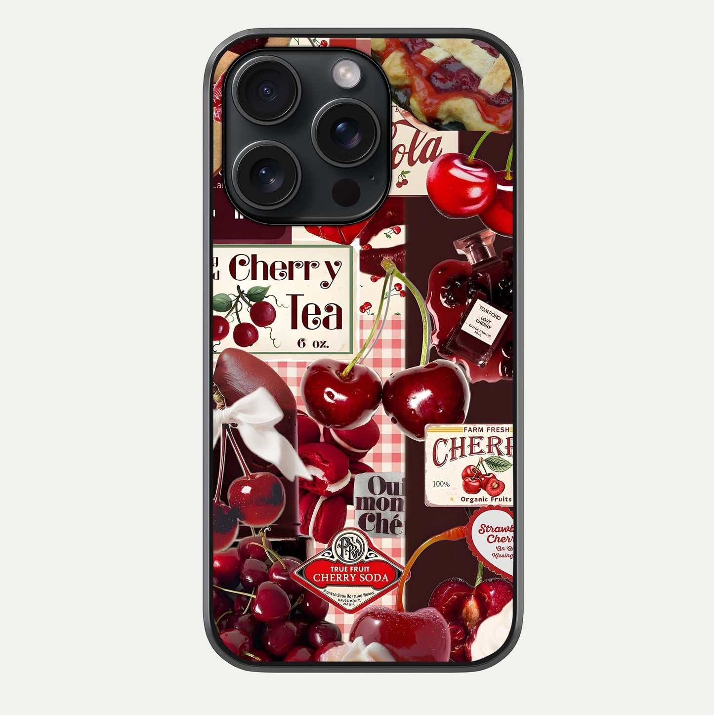 Aesthetic Cherry Tea Glass Case For iPhone 15 Pro by Custom World