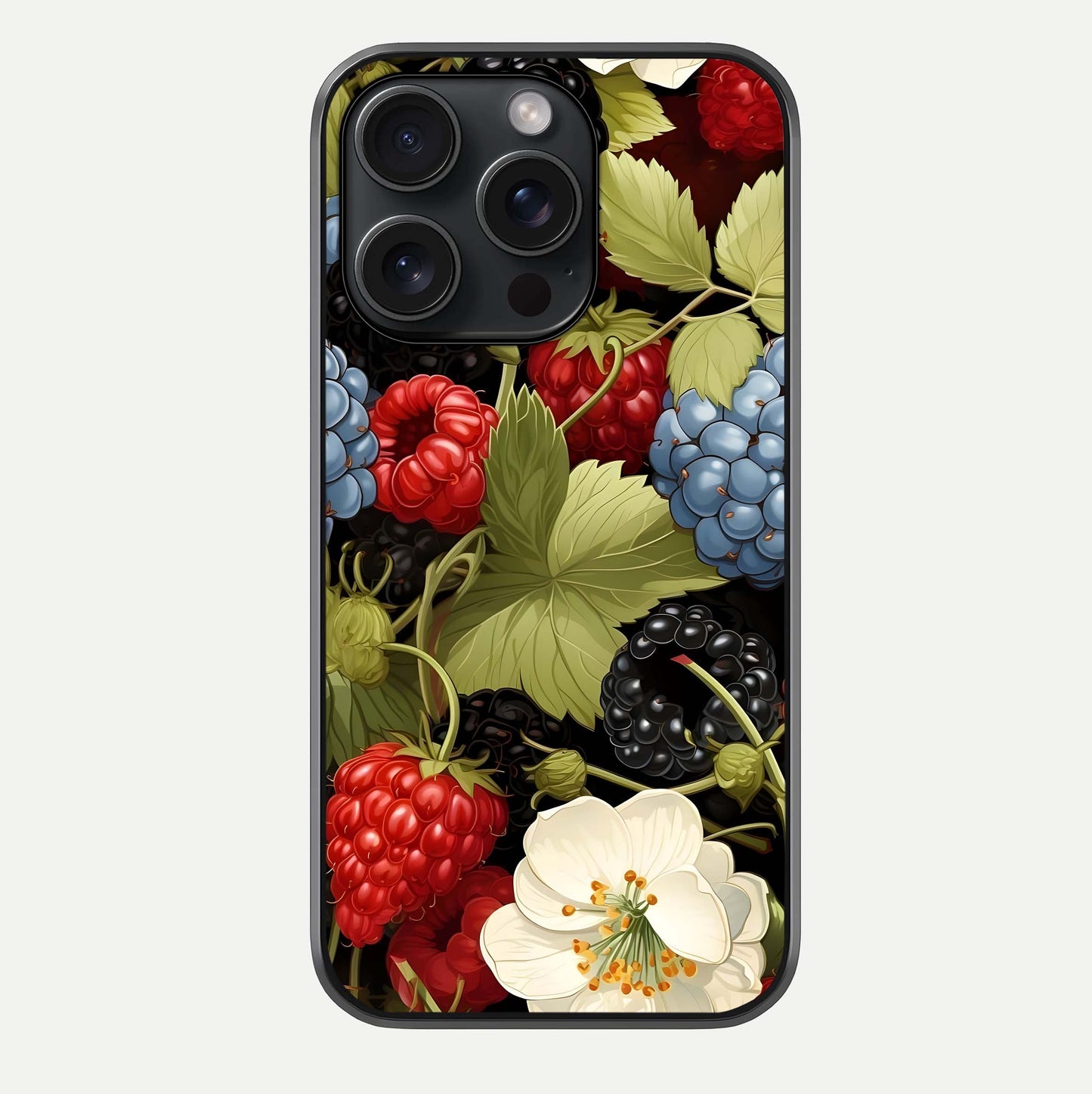 Berry Bloom Charm Glass Case For iPhone 15 Pro by Custom World