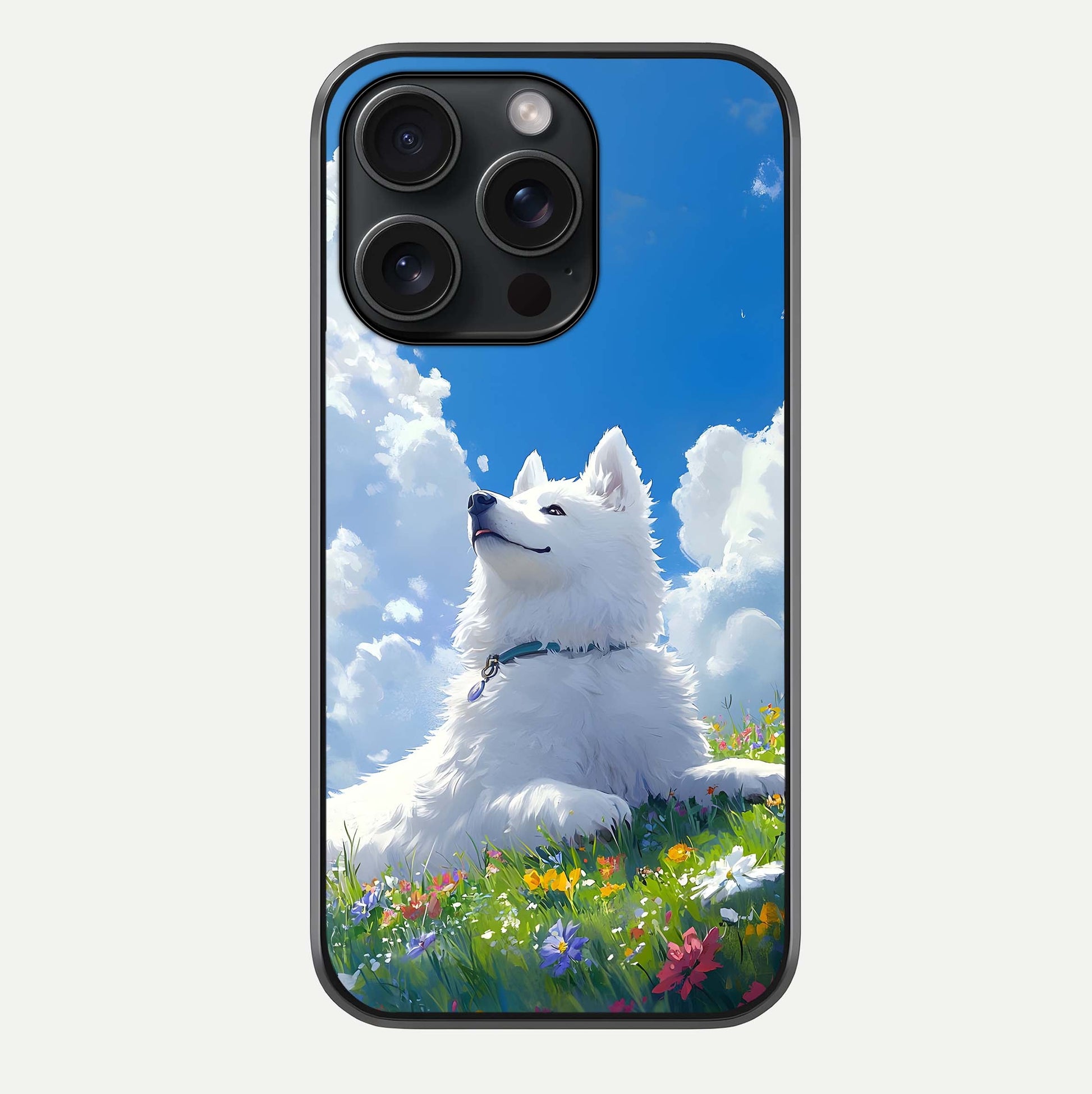 Blissful Cloud Pup Glass Case For iPhone 15 Pro by Custom World