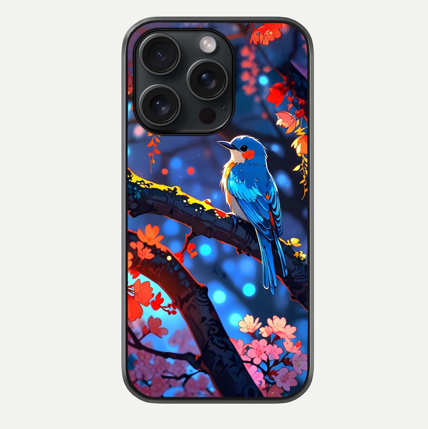 Blooming Spendor Bird Glass Case For iPhone 15 Pro by Custom World