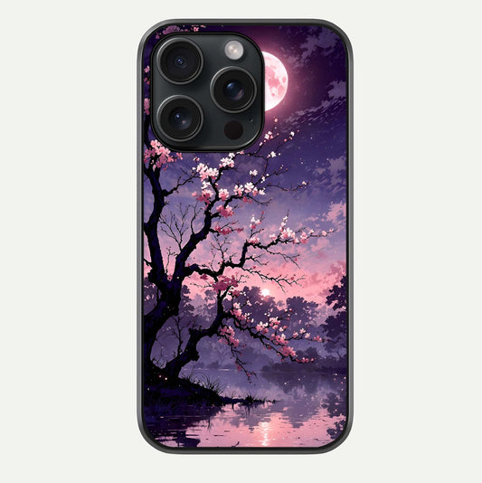 Blossom Pink Moon Glass Case For iPhone 15 Pro by Custom World