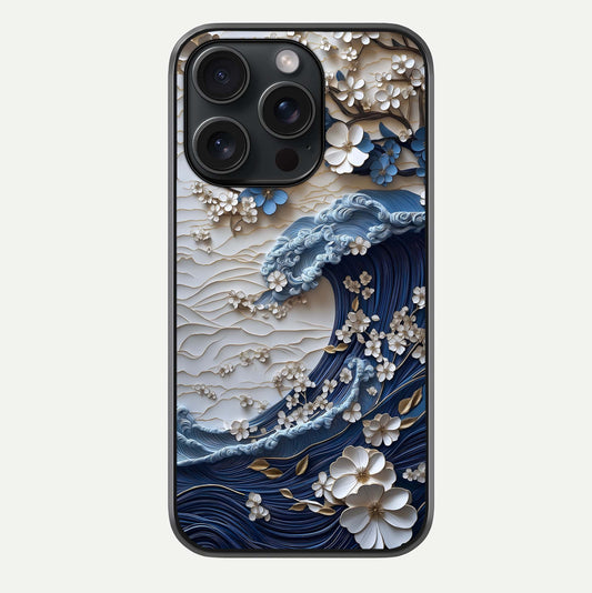 Blossom Wave Art Glass Case For iPhone 15 Pro by Custom World