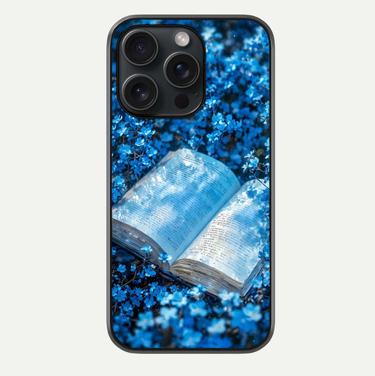 Blue Bloom Tales Glass Case For iPhone 15 Pro by Custom World