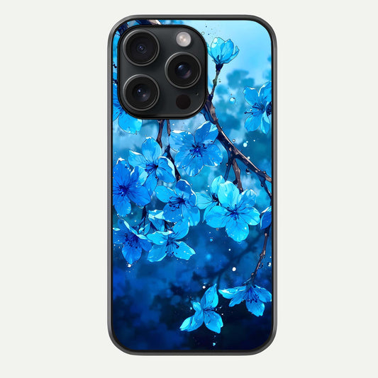 Blue Blossoms Branch Glass Case For iPhone 15 Pro by Custom World