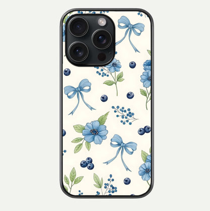 Blue Flower & Bow Glass Case For iPhone 15 Pro by Custom World
