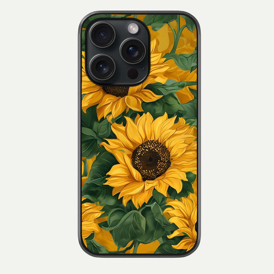 Bright Sunflower Bloom Glass Case For iPhone 15 Pro by Custom World