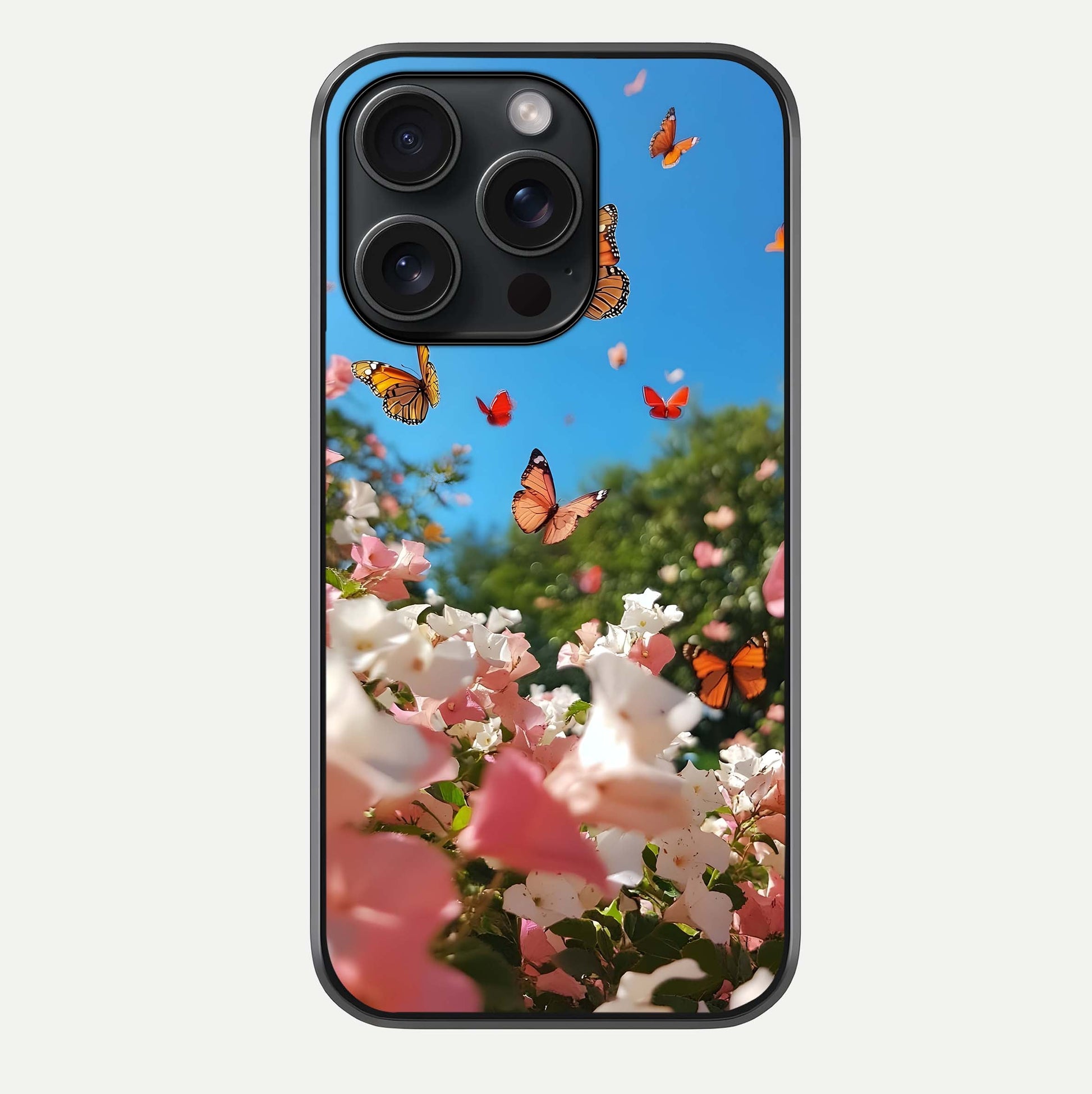 Butterflies In Bloom Sky Glass Case For iPhone 15 Pro by Custom World