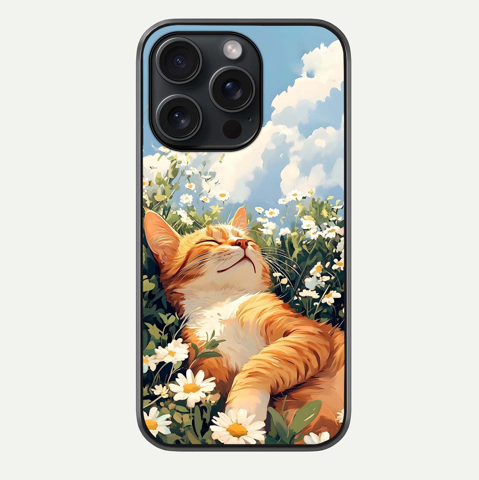 Cat & Flowers View Glass Case For iPhone 15 Pro by Custom World