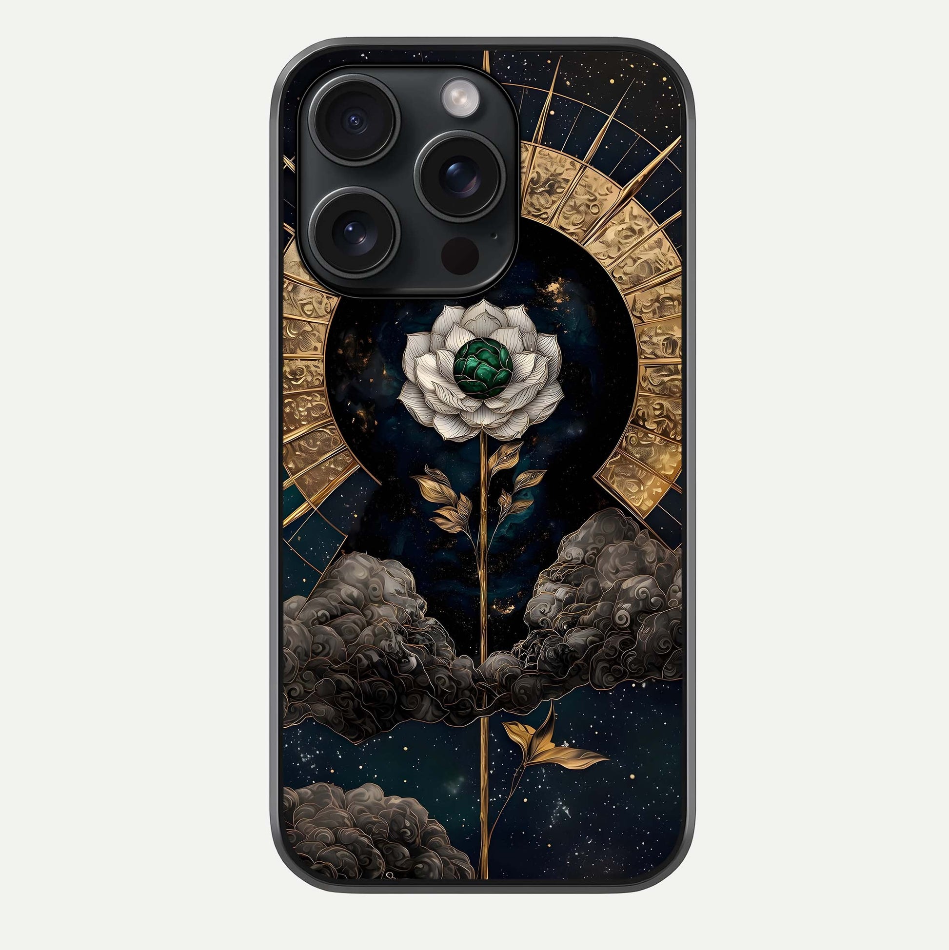 Celestial Lotus Morang Glass Case For iPhone 15 Pro by Custom World