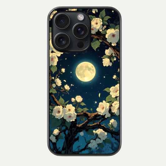Celestial Moon & Flower Glass Case For iPhone 15 Pro by Custom World