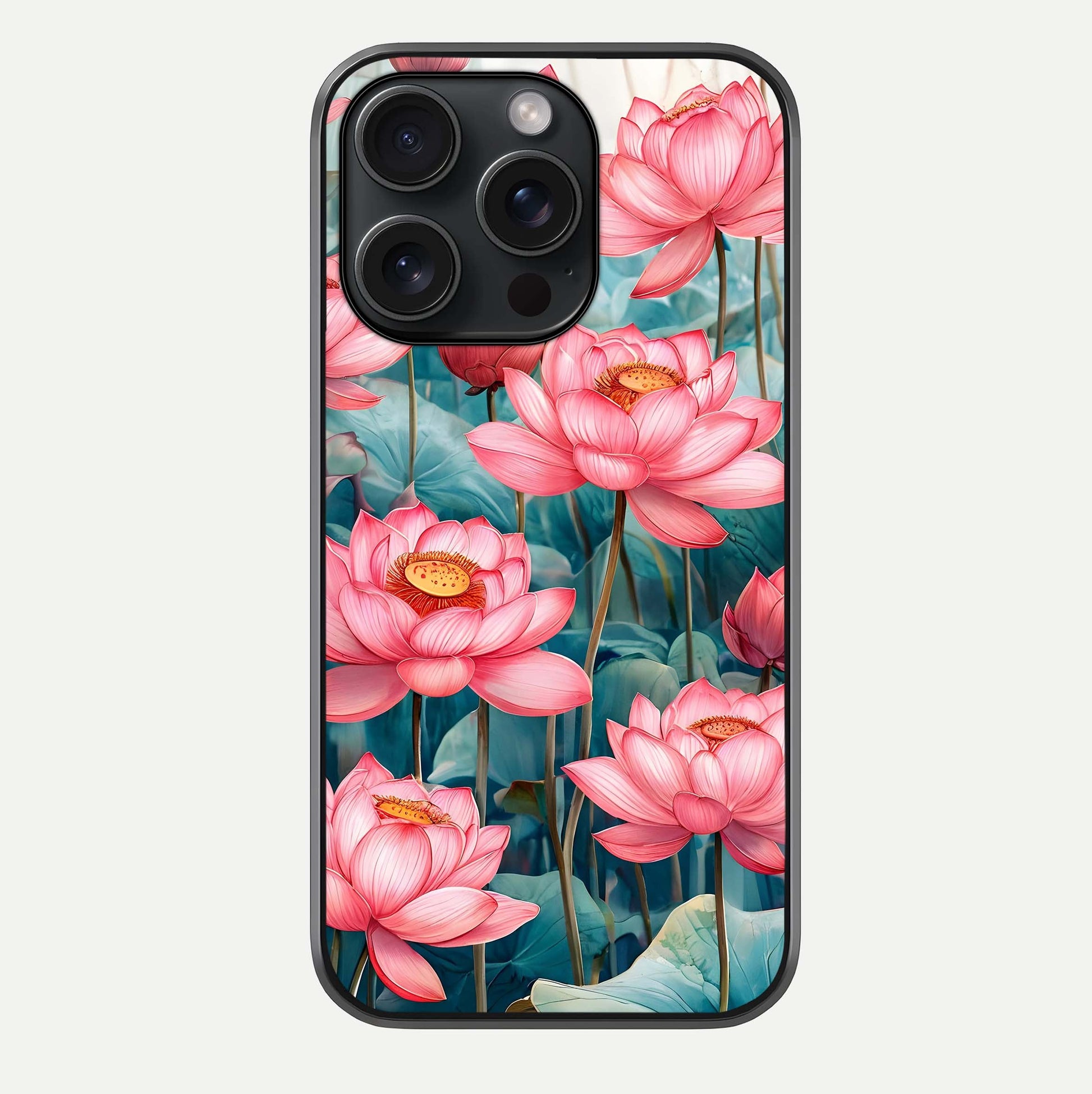 Celestial Pink Lotus Glass Case For iPhone 15 Pro by Custom World