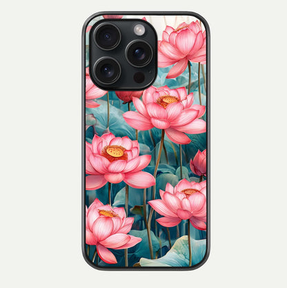 Celestial Pink Lotus Glass Case For iPhone 15 Pro by Custom World
