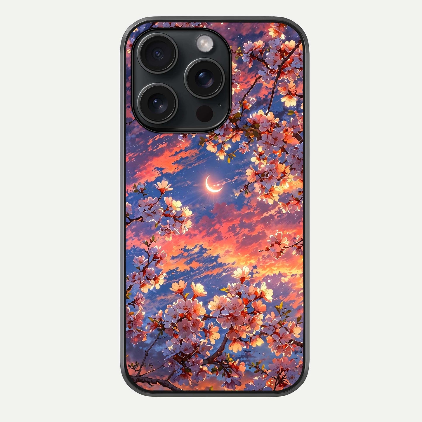 Celestial Sakura Sunset Glass Case For iPhone 15 Pro by Custom World