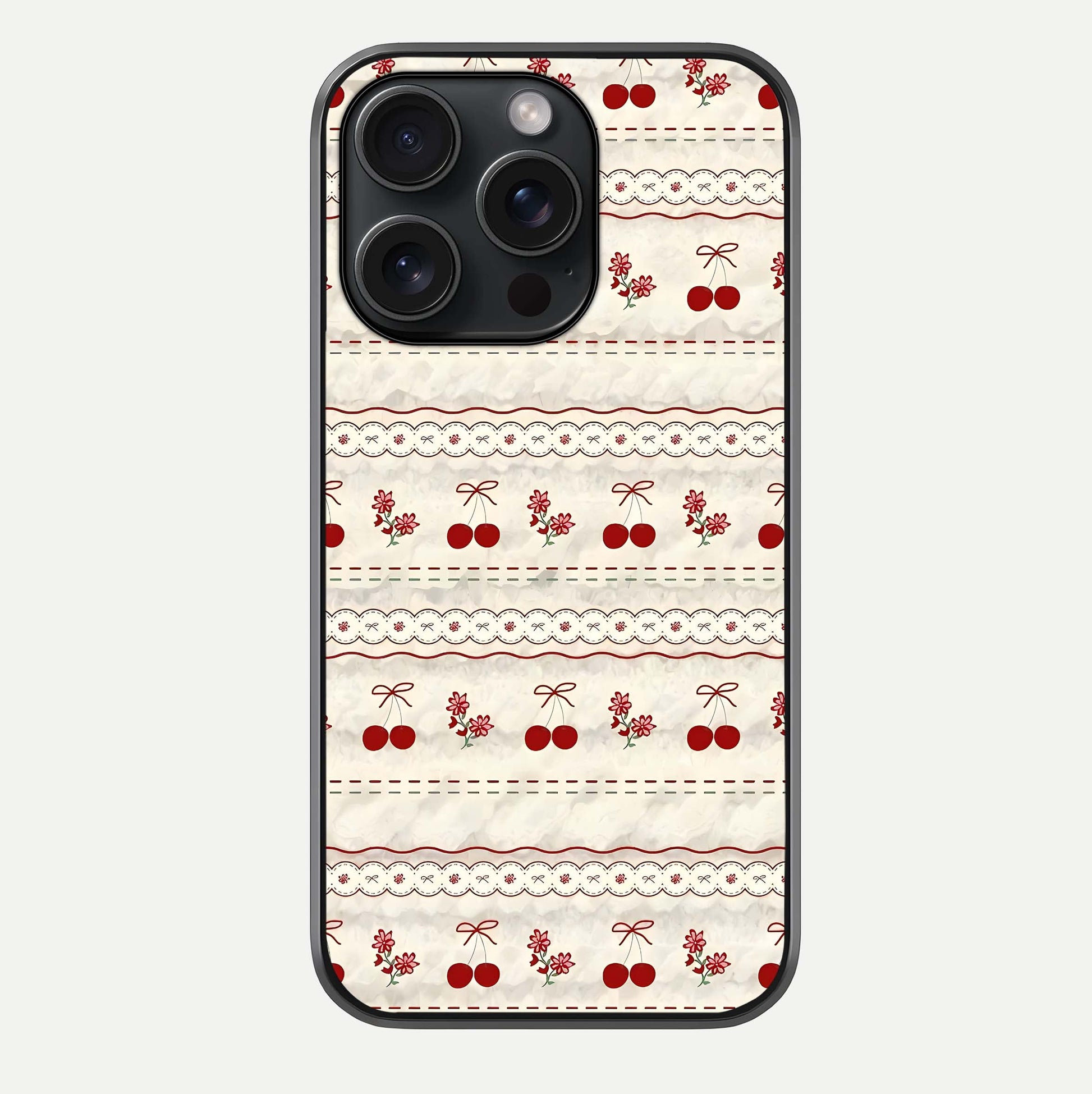 Cherry Bloom Charm Glass Case For iPhone 15 Pro by Custom World