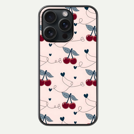 Cherry Heart Line Glass Case For iPhone 15 Pro by Custom World