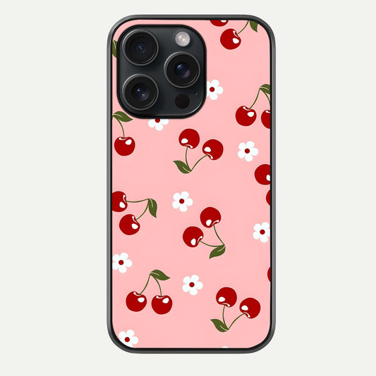 Cherry Love Mood Glass Case For iPhone 15 Pro by Custom World