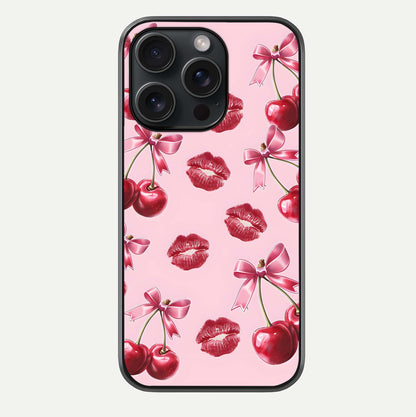 Cherry With Lips Glass Case For iPhone 15 Pro by Custom World