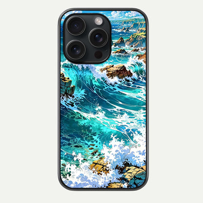 Coastal Blue Waves Glass Case For iPhone 15 Pro by Custom World