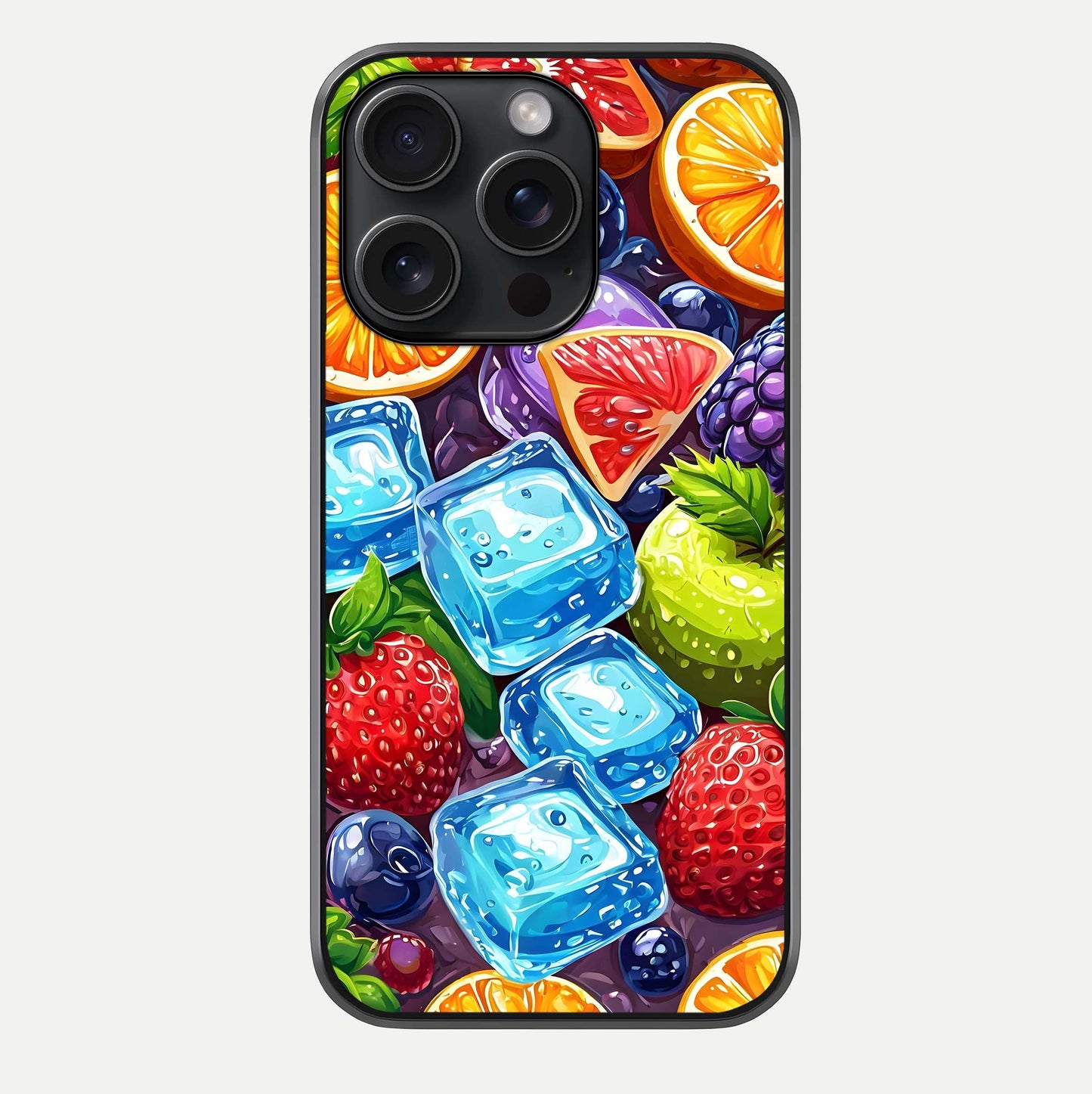 Colorful Fruits With Ice Glass Case For iPhone 15 Pro by Custom World