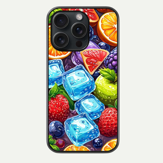 Colorful Fruits With Ice Glass Case For iPhone 15 Pro by Custom World