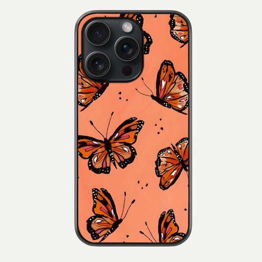 Coral Wing Butterfly Glass Case For iPhone 15 Pro by Custom World