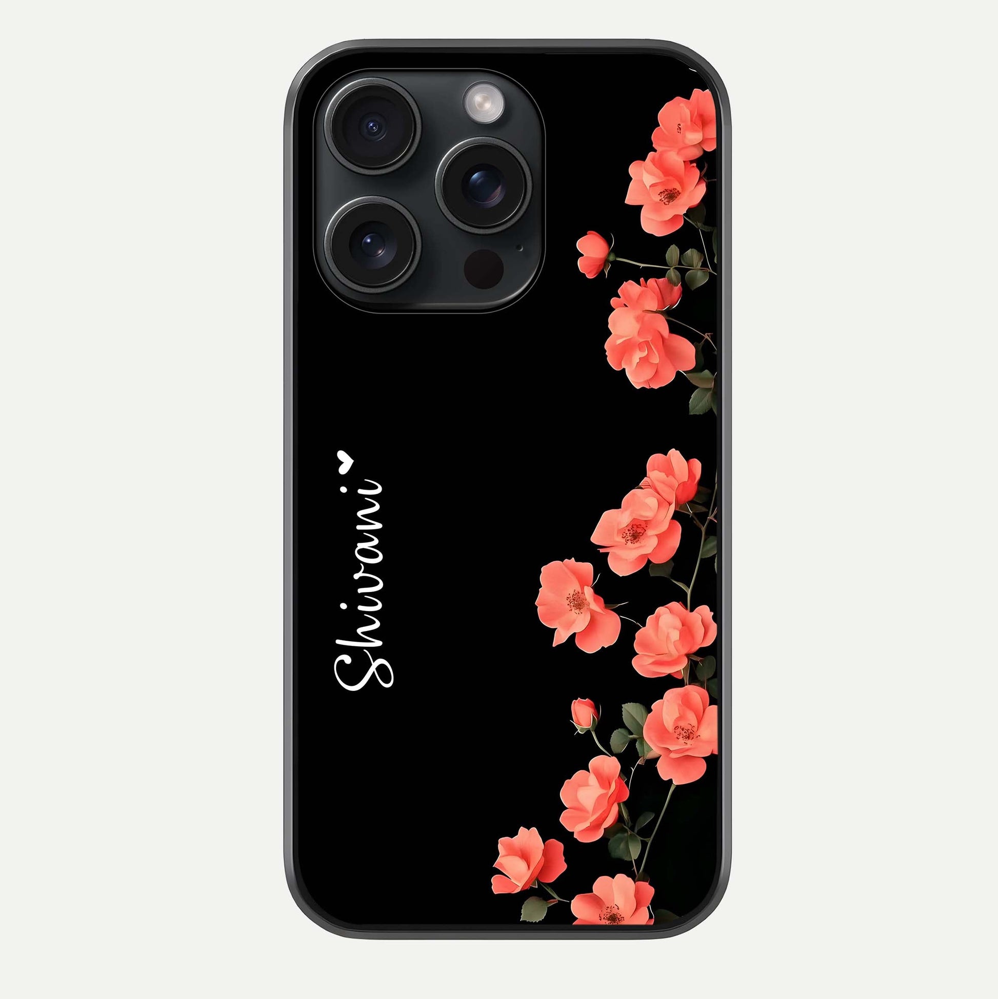 Crimson Bloom Grace Custom Name Glass Case For iPhone 15 Pro by Custom World