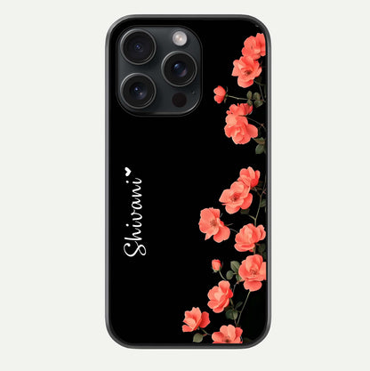 Crimson Bloom Grace Custom Name Glass Case For iPhone 15 Pro by Custom World