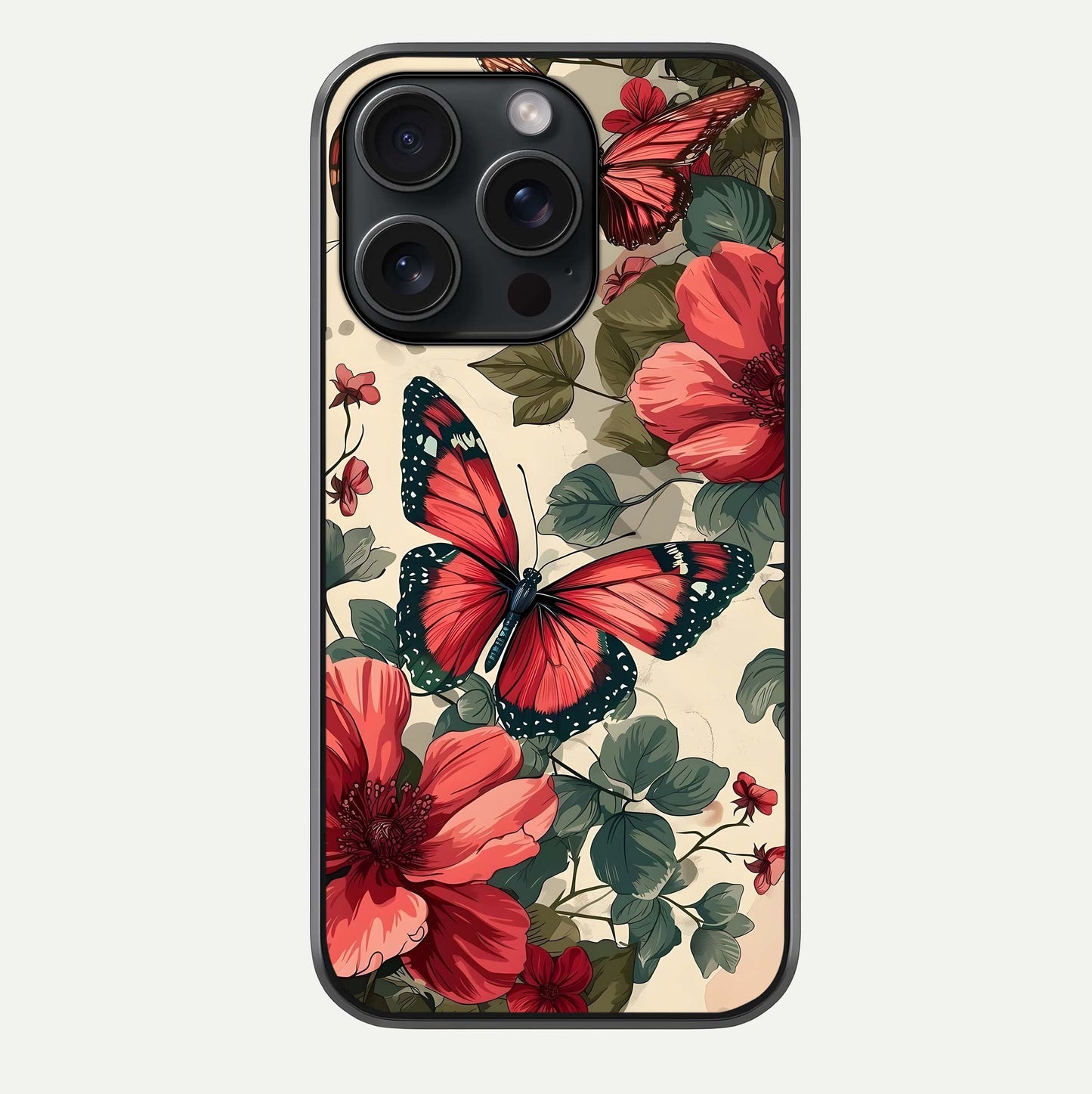 Crimson Butterfly Garden Glass Case For iPhone 15 Pro by Custom World