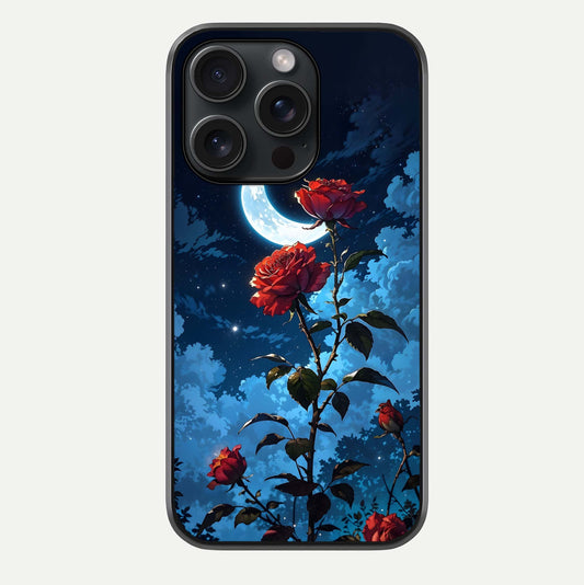 Crimson Rose Moon Glass Case For iPhone 15 Pro by Custom World